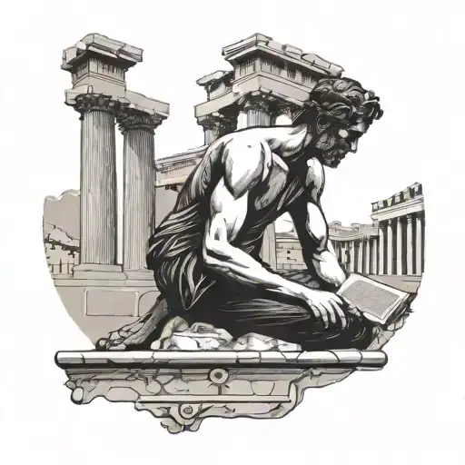 A Silhouette Of A Traveler Reading A Romance Novel Under The Ancient Greek Ruins