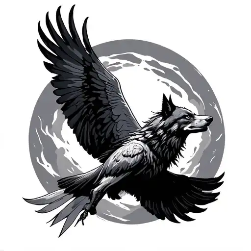 Wolf Raven Flying