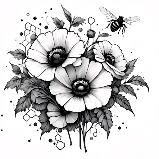 Poppys And Honeycomb And Bee