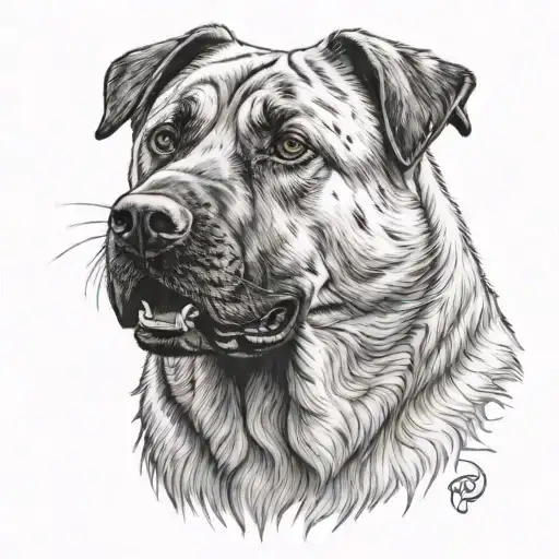Portrait Of Angry Kangal Dog In Black And Grey Realism
