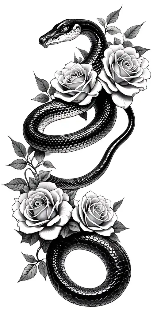 A Black Python With Roses Around It
