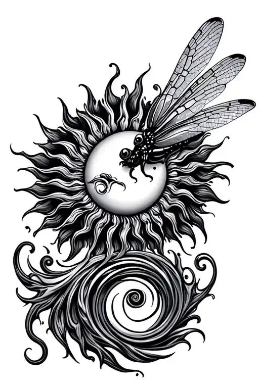 Swirl Sun With Dragonfly