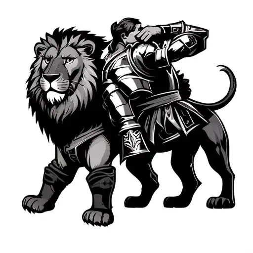 Judo And A Lion Wearing Armor Holding