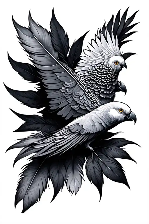 African Gray Feathers Falling Leaves