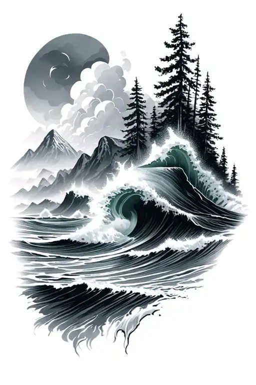 Ocean Waves Mountains Forest Trees