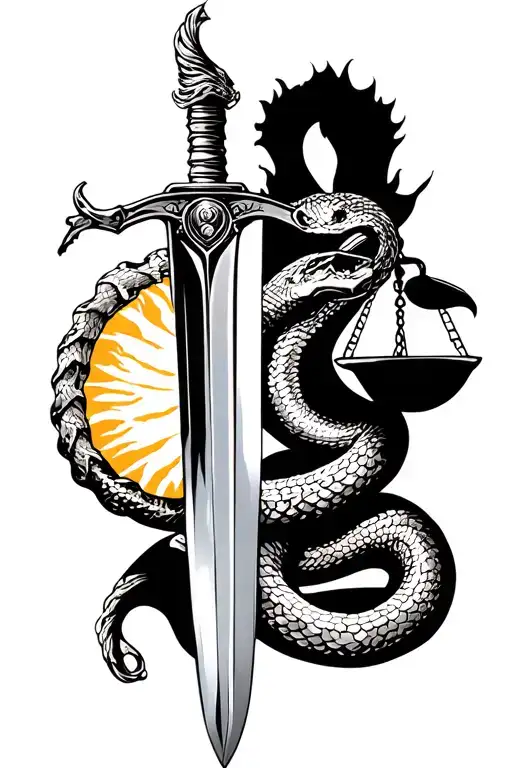 Sword With Snake And A Law Scale With Sun And Mood