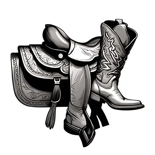 Cowboy Boots Leaning On Western Saddle