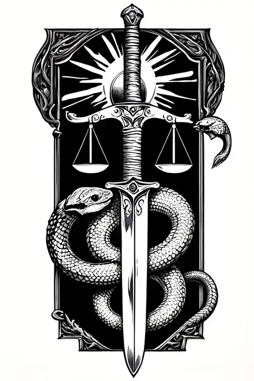 Sword With Snake And A Law Scale With Sun And Mood
