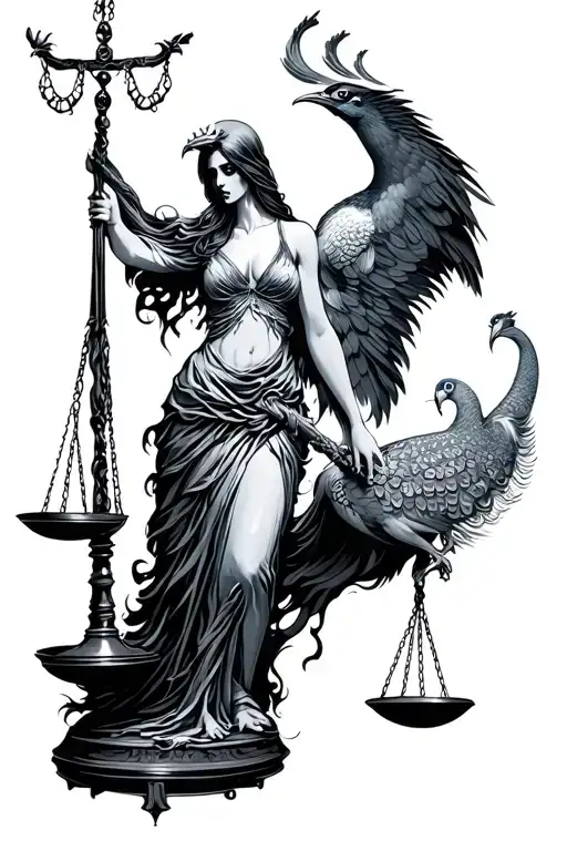 Lady Justice Grim Reaper Time Japanese Phoenix Peacock