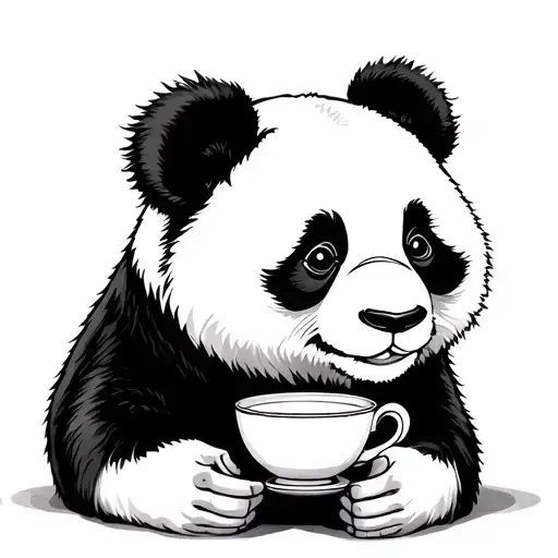 Panda With Tea Cup Hold Hands