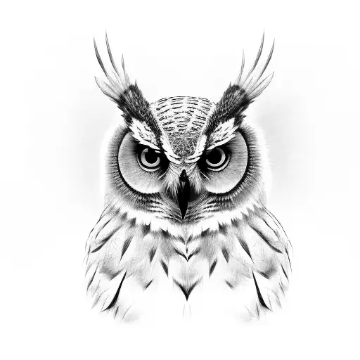 Black And White Fierce Owl With Orange Eyes