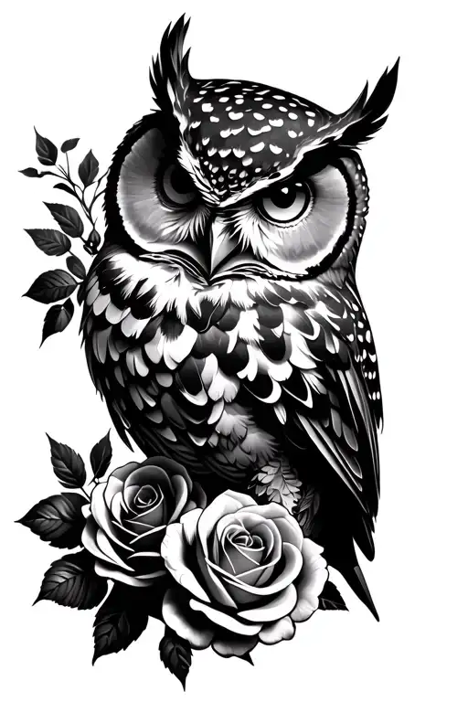 Owl And Roses Surrounding