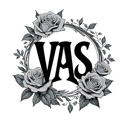 The Letters Vas Stacked On Eachother In A Circle With Cool Font And Roses
