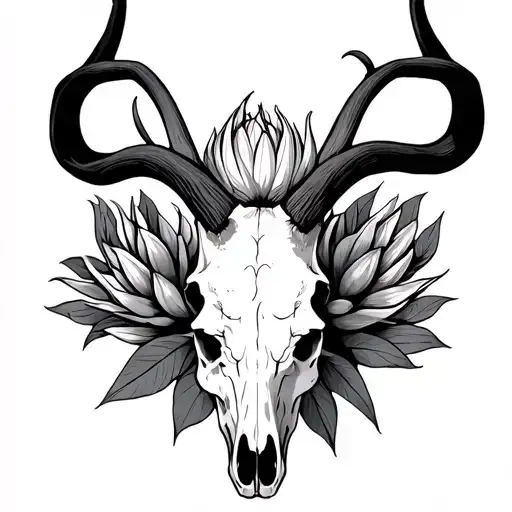 Kudu Skull With Protea Flower
