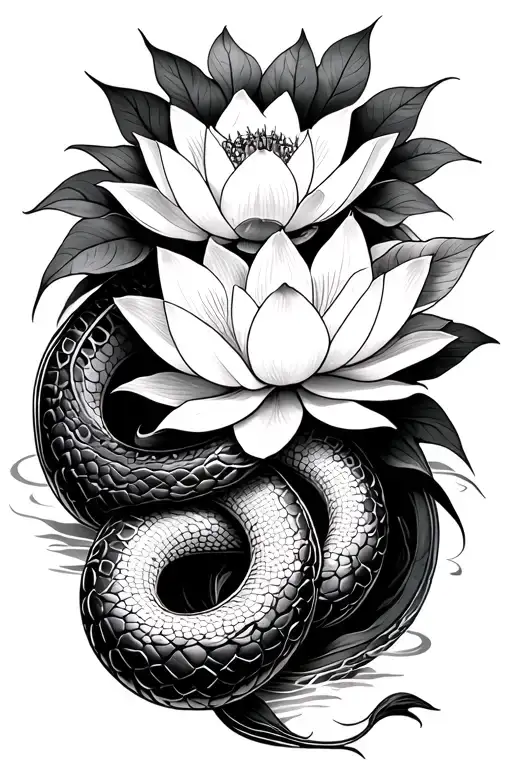Long Snake And Lotus Flower