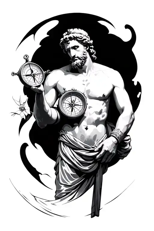 Greek God Atlas Holding Big Compass On His Back
