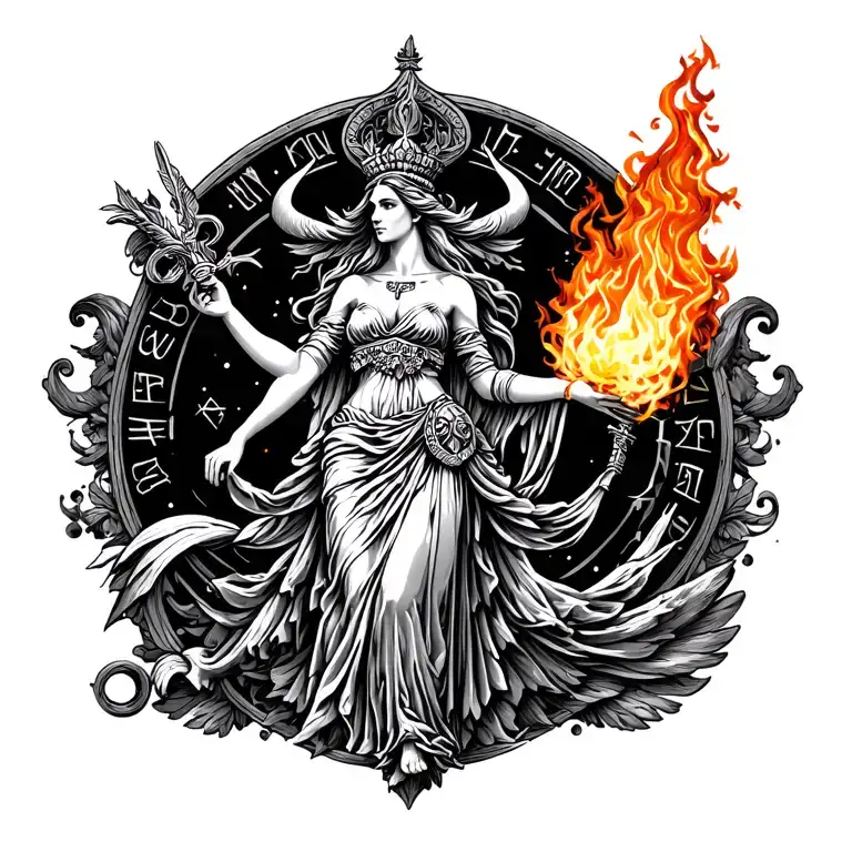 Athena Sexy Goddess Holding Fire Symbolizing Aries Zodiac Incorporating Mars
