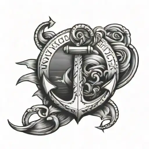 Lena And Anchor Combined With Outline Drawing