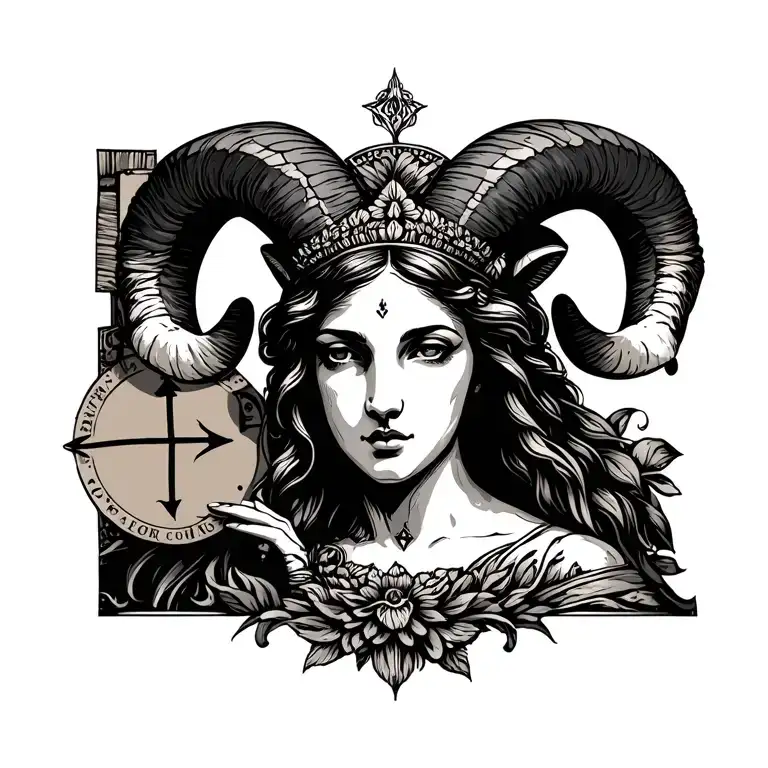 Aries Goddessholding Mars With Sign Incorporated Symbolizing The Ram