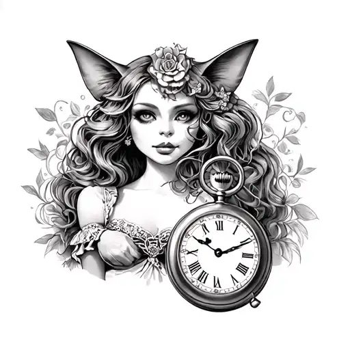 Sexy Alice In Wonderland With Cheshire Cat And A Pocket Watch