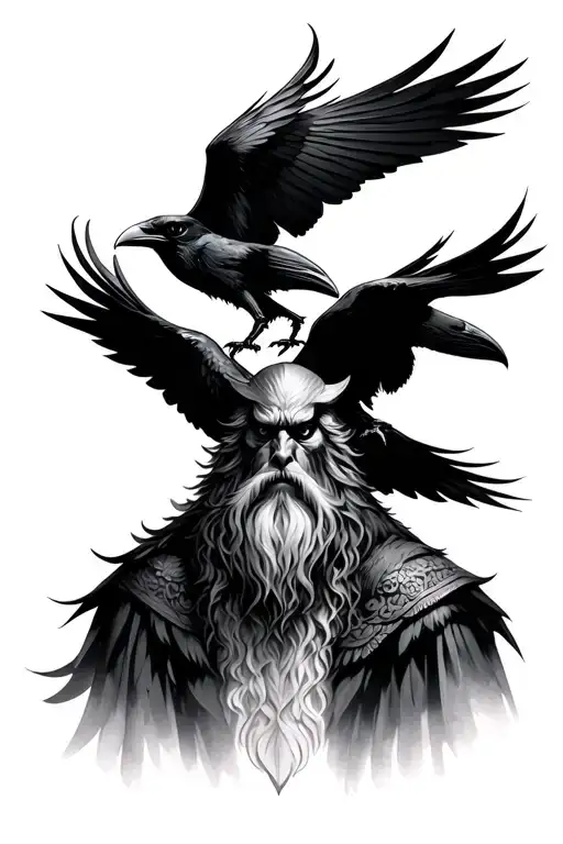 Odin With Ravens Huginn And Muninn