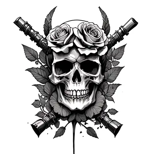 Skull With Mines And Roses War In Valhalla