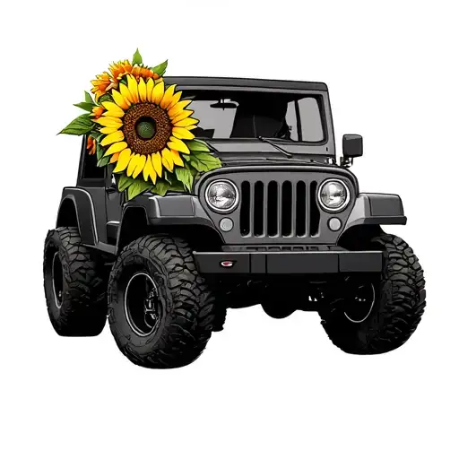 Jeep With Sunflower Blooming