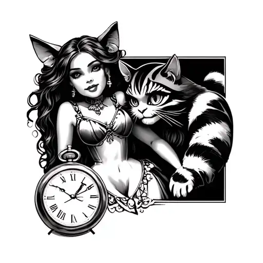 Sexy Alice In Wonderland With Cheshire Cat And A Pocket Watch