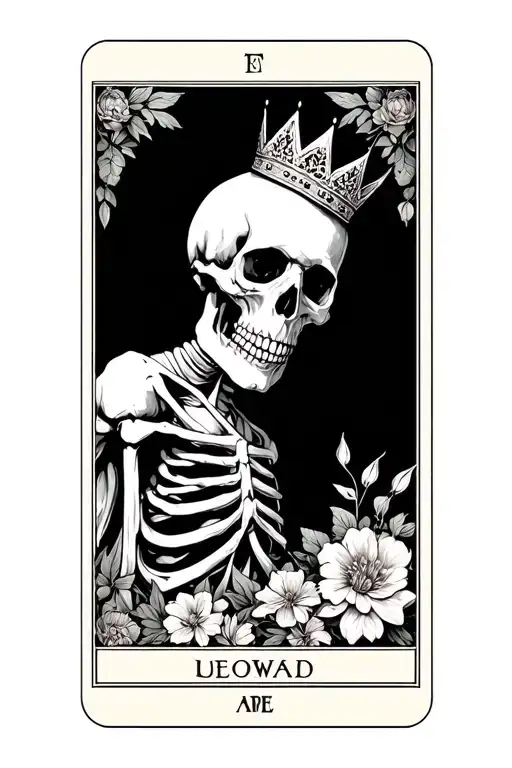 Tarot Card With Skeleton With Crown On And Flowers Goth