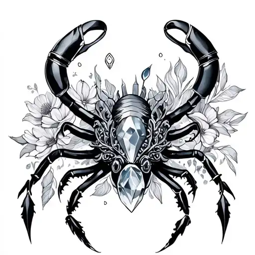 Zodiac Cancer With Crystals And Floral Design Combining Elements