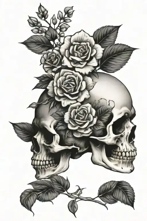 Skull And Lilac Flower