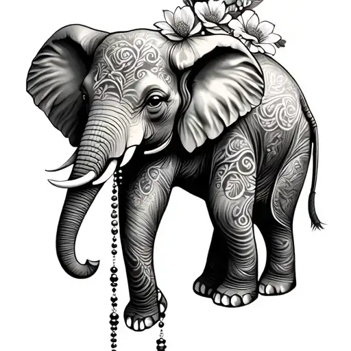 Elephant With Flowers And Beads Hanging