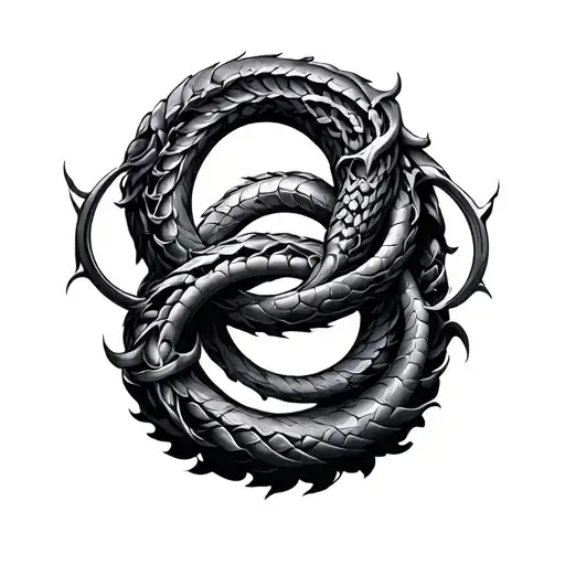 A Dark Fantasy Version Of The Ouroboros Symbol Intertwined