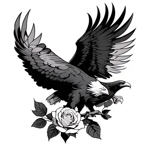 Eagle Outline And Rose