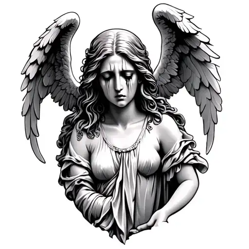Grave Stone Angel Crying Woman