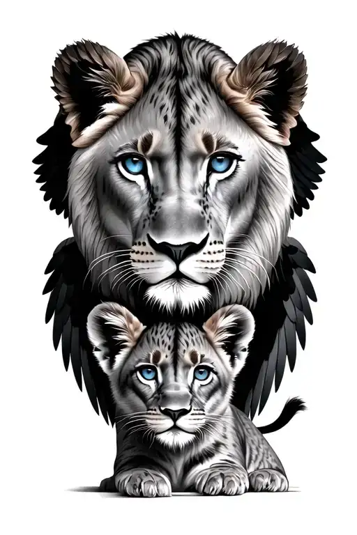 Lioness & Cub Blues Eyes With Wings