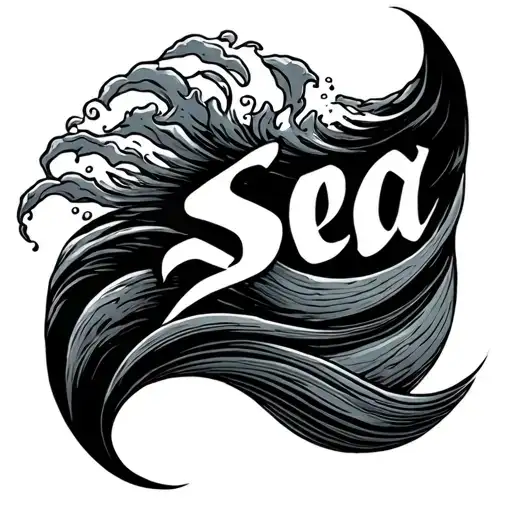 The Word Sea Written In A Wave