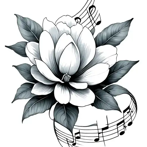 Magnolia Flower And Music Notes