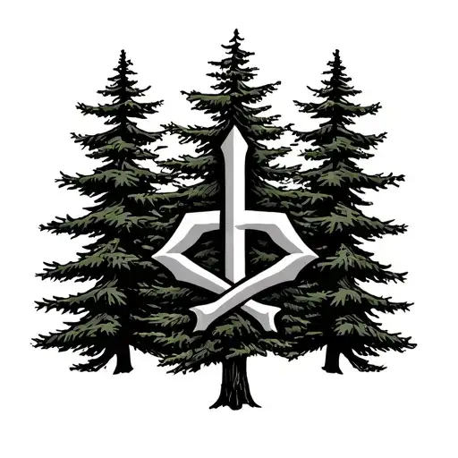Pine Trees With Army Symbol Intertwined