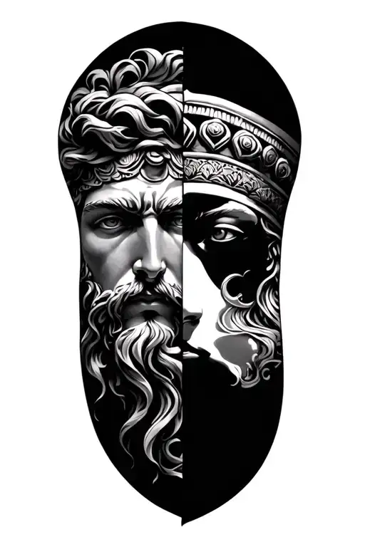 Poseidon And Athena Half Face
