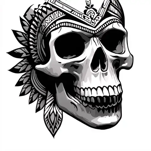 Tattoo On The Neck Of A Skull In The Center With Aztec Decorations