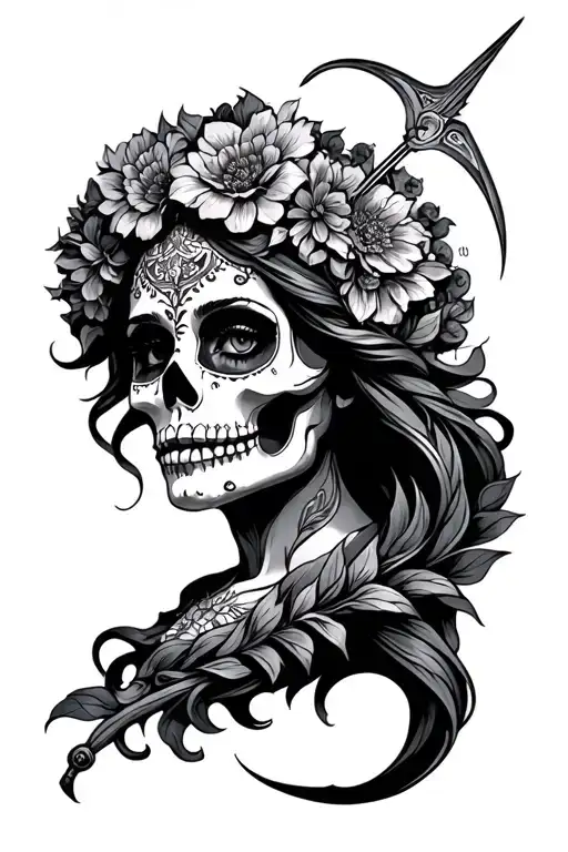 Catrina Face And Sagittarius Sign Zeus Perseverance