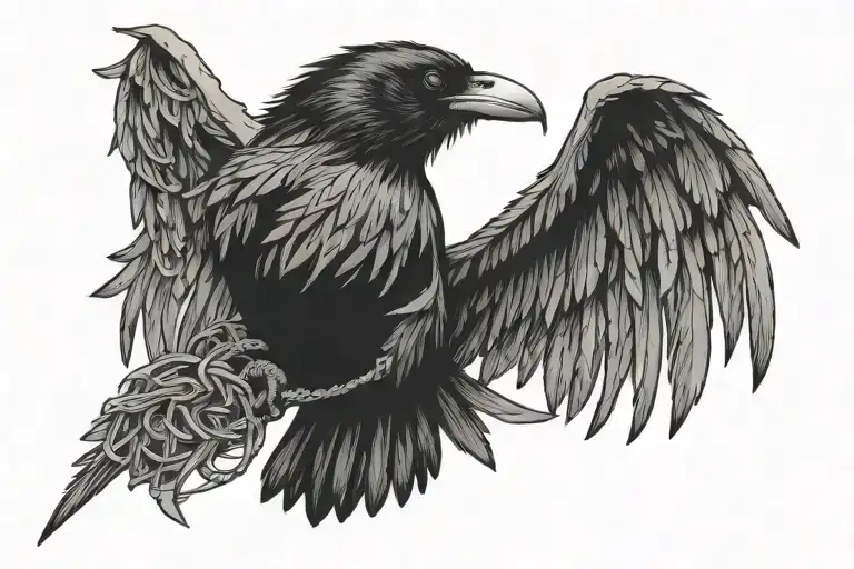 Feather Chains Raven Flying