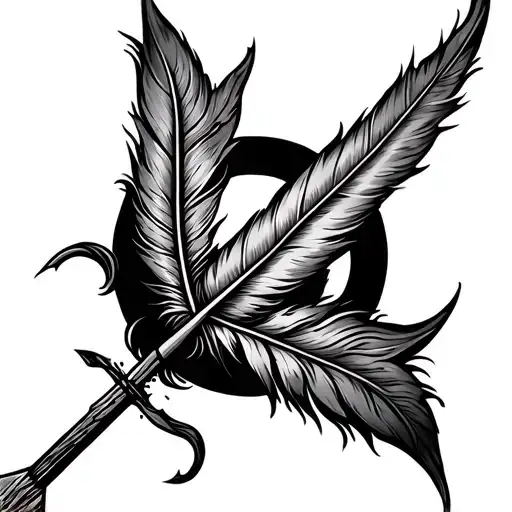 Detailed Bow And Arrow Tattoo That Includes A Feather