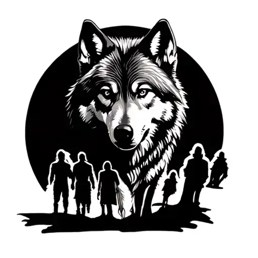 Realistic Wolf With Shadow Figures Below