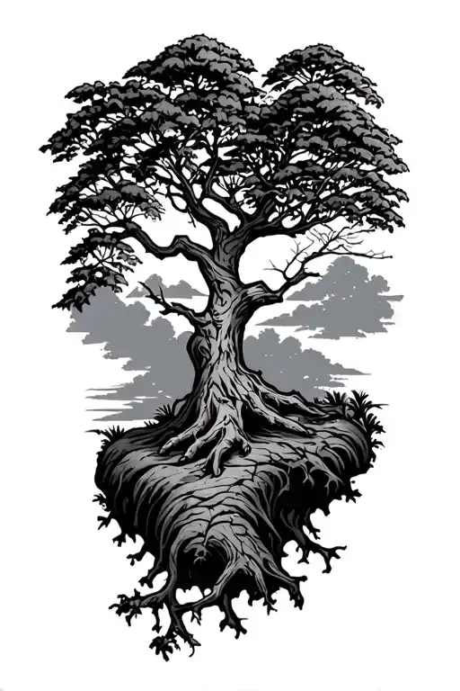 Forearm Tree Black And Grey Tattoo American Trad Tattoo Design