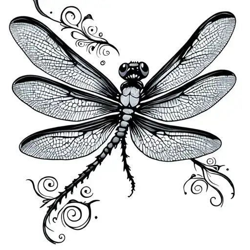 Trippy Dragonfly Outline Tattoo Design