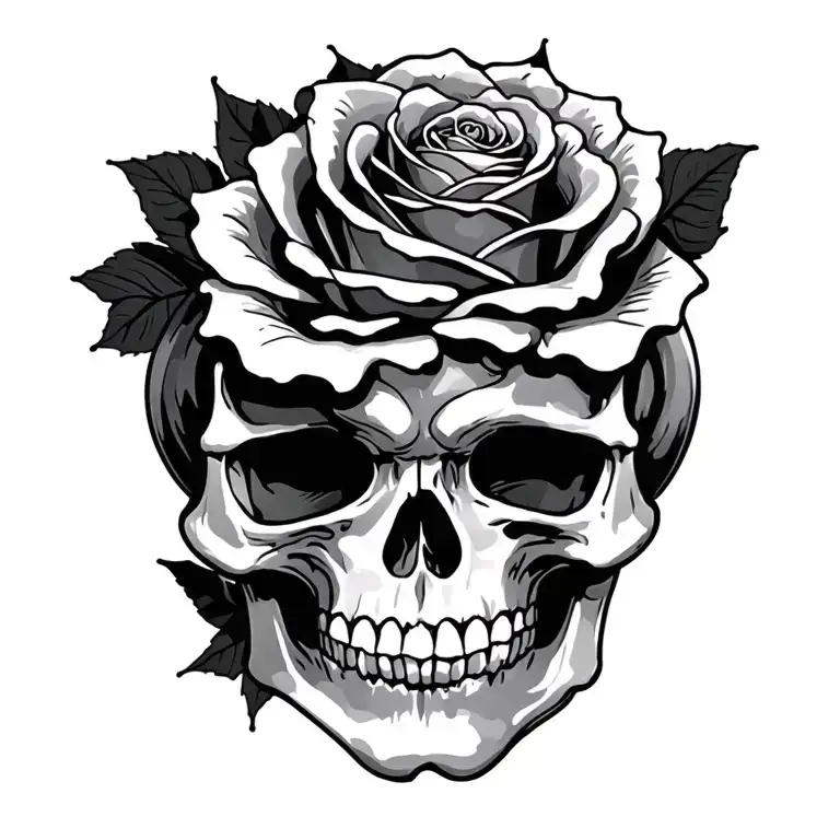 Skull Roses Intertwined