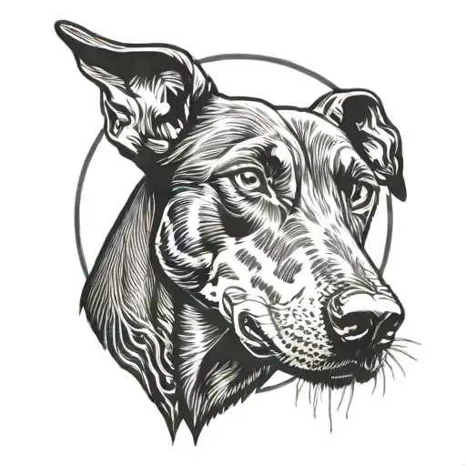 Dobermann With Evil Eyes And A Moon Behind