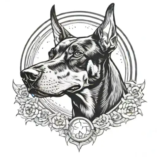 Dobermann With Evil Eyes And A Moon Behind